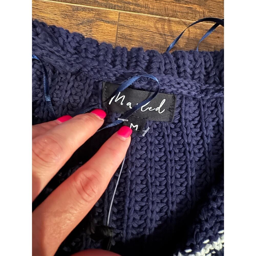 Marled Sailor Collar Knit Sweater Navy Blue Women's Sz M Chunky Pullover - Picture 4 of 10